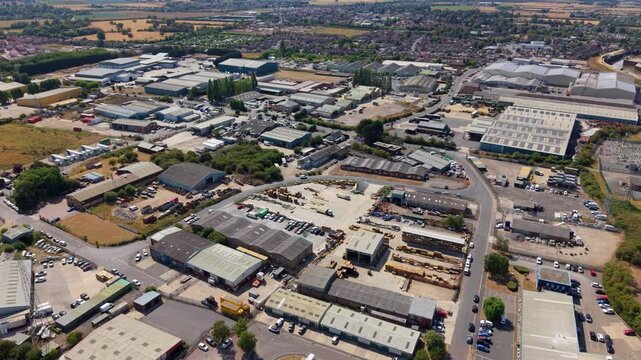 Industrial Warehouses and Business Distribution Park in Boston UK Aerial Drone