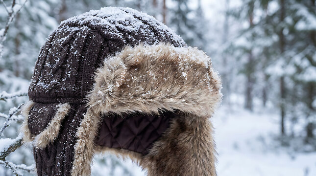 Cozy Cable Knit Ushanka Trapper Hat with Faux Fur Trim in Winter Snow