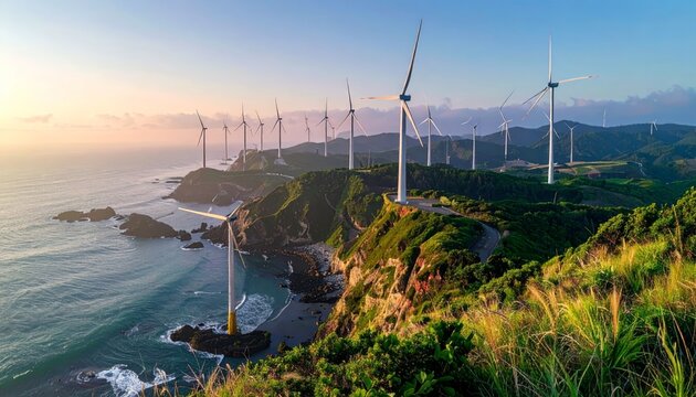 wind turbine cluster rotating