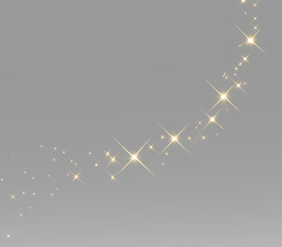 Golden star trail with sparkling lights in a curved line PNG