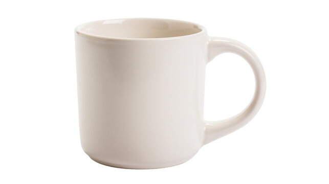 Plain off-white ceramic mug with a simple handle, isolated on transparent background