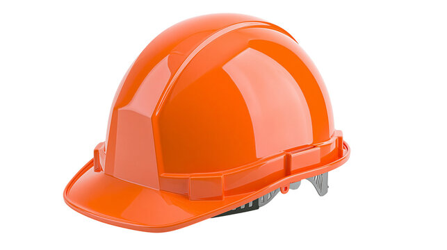 Bright orange safety hard hat, isolated on transparent background