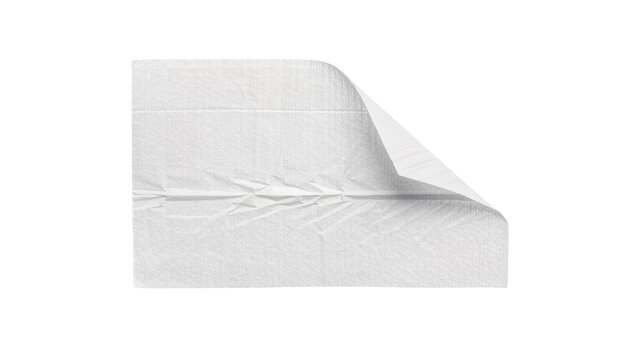 White textured paper napkin with folded corner, isolated on transparent background