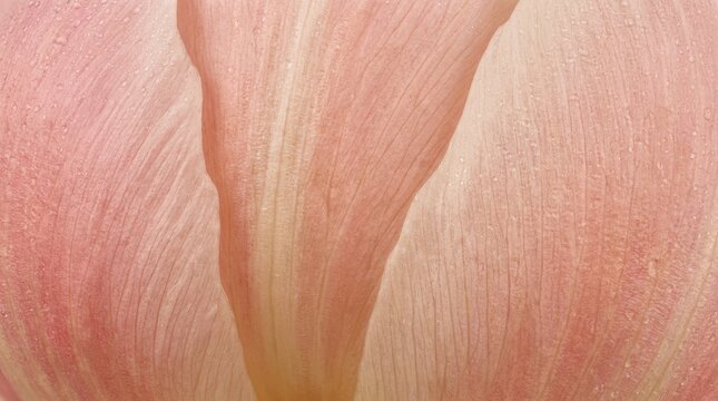 Macro view of soft pink flower petals with intricate vein textures and tiny water droplets in natural diffused light