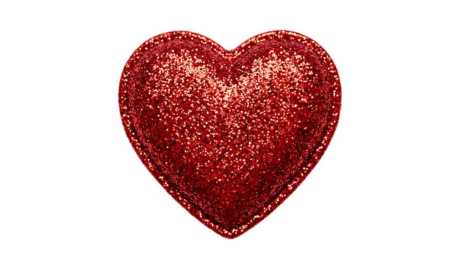 A beautiful sparkling red glitter heart shape symbol representing love and romance for valentine day designs isolated on transparent background