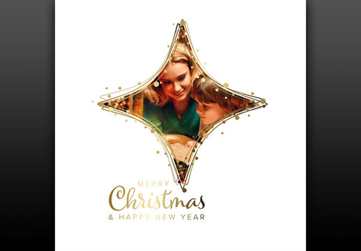 Merry Christmas and Happy New Year Card Template with Family Photo Placeholder