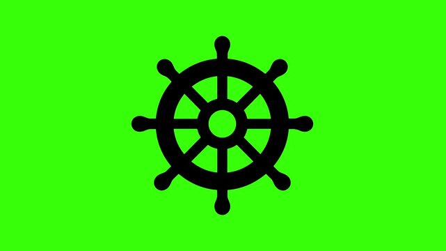 Nautical Wood Ship Wheel Steering Rotating Left and Right Seamless Loop Animation on Green Screen Chroma Key Background