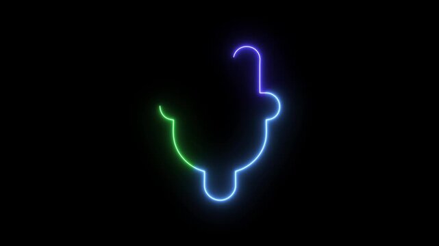 Abstract neon glowing electric plug icons pulsating with vibrant blue and green light on black
