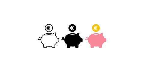 Set of piggy banks with euro coins for financial savings concepts. © Saba