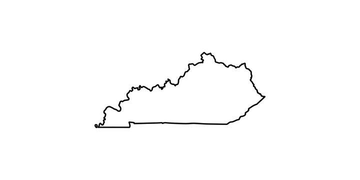 Kentucky state outline map in minimalist black line style for geographic mapping and educational graphic design projects.