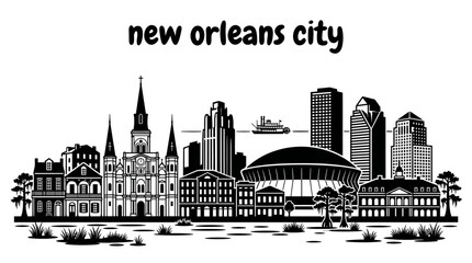 Fototapeta premium new orleans city skyline urban architecture downtown landmark travel tourism america usa landscape metropolitan business culture modern famous district with french quarter river music