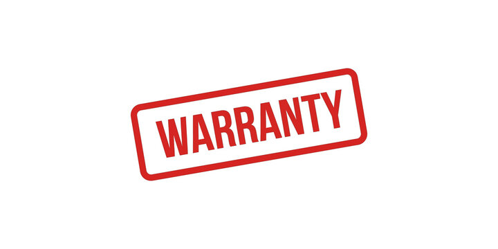 Red warranty stamp label for customer service and retail product quality.