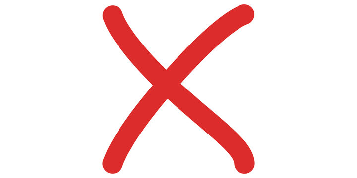 Red hand drawn cross mark icon for error correction and denial.