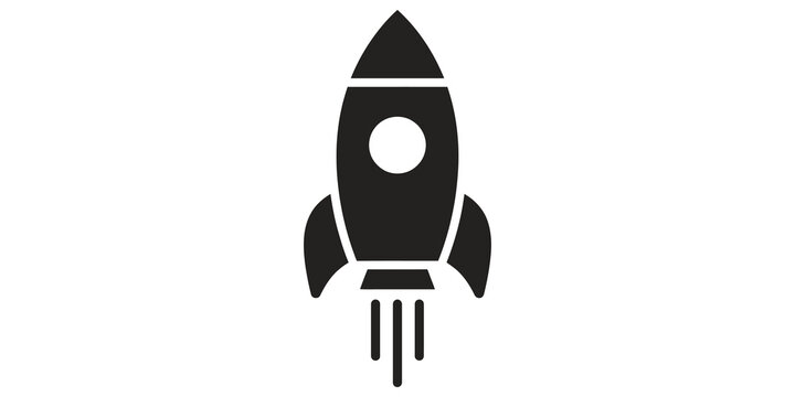 Space rocket ship icon launching with flames representing space travel exploration and startup business growth.