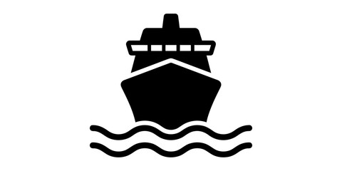 Cruise ship silhouette icon sailing on ocean waves for travel transportation tourism and maritime industry concepts. © Saba