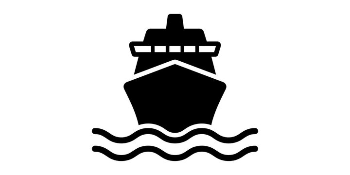 Cruise ship silhouette icon sailing on ocean waves for travel transportation tourism and maritime industry concepts.