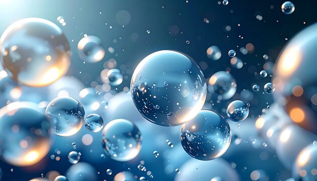 Close-up view of soap bubbles floating in water.