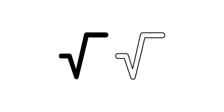 Square root math symbol icons in bold and outline styles for education and science design.
