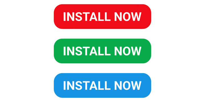 Install now call to action buttons in red green and blue for website user interface design.
