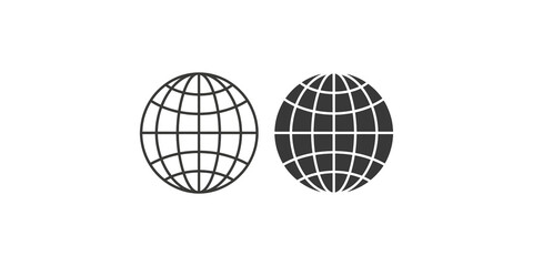 Globe network icons with line and grid styles for global communication and geographic data visualization. © Saba