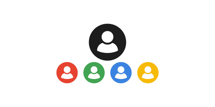 People hierarchy diagram with a large dark leader icon above four smaller colorful user icons for organizational structure representation.