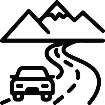 Road Trip Car Travel Scenic Drive Mountain Highway Icon Minimal Black Outline Vector Symbol