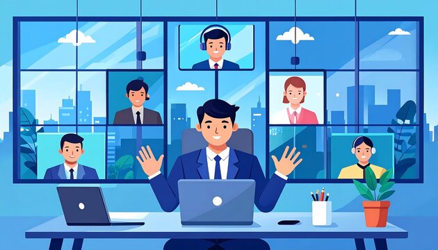 Business professionals collaborating in modern office setting.