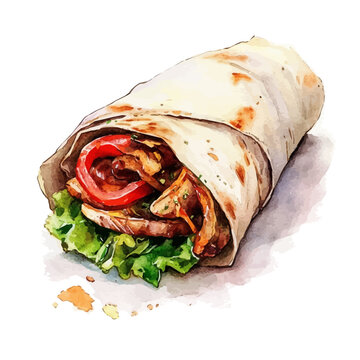 Shawarma, watercolor clipart isolated on white background
