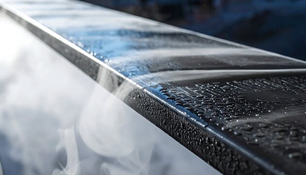 Close-up view of a snowy road surface texture.