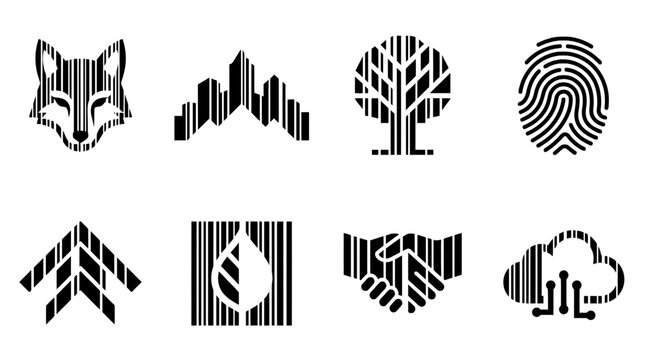 Set of modern barcode and tech icons - futuristic logo vector design