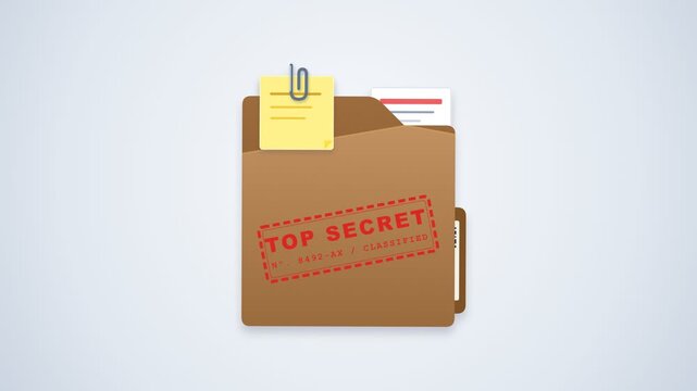 Animated File Folder with Yellow Note and Top Secret Stamp Video Overlay