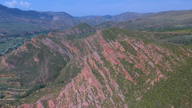 Aerial drone view of the area surrounding Herce Castle and Hermitage. Arnedo region. Eastern Rioja or Lower Rioja. Autonomous Community of La Rioja. Spain. Europe