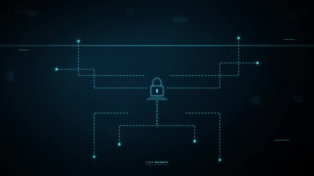 Abstract digital security concept with a central padlock icon, illustrating robust network protection and data integrity across a connected technological system
