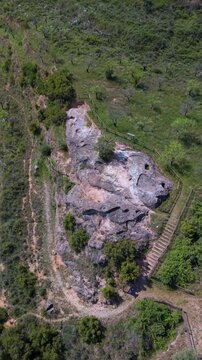 Aerial view from a drone of the wine presses at Cogote de las Pilas in Santa Eulalia Somera, Arnedo region. Eastern Rioja or Lower Rioja. Autonomous Community of La Rioja. Spain. Europe