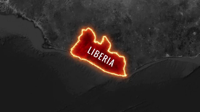 Glowing fire Liberia map border animation with national flag video