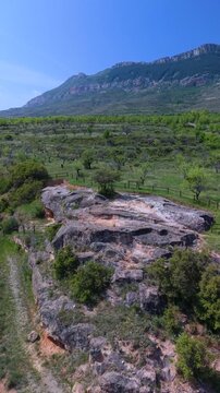Aerial view from a drone of the wine presses at Cogote de las Pilas in Santa Eulalia Somera, Arnedo region. Eastern Rioja or Lower Rioja. Autonomous Community of La Rioja. Spain. Europe
