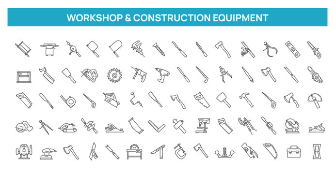 Construction and Hand Tools Outline Icon Set