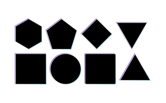 Black Geometric Shapes with Colorful Outline on White Background