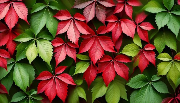 Red And Green Wild Grape Leaves