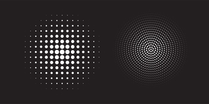 Halftone gradient. Dotted gradient, smooth dots spraying and halftones dot background seamless horizontal geometric pattern vector template set. unique dots modern circles