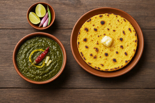 Sarson ka Saag aur Makki ki Roti stock photo 