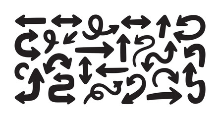Fototapeta premium Dynamic collection of black arrow icons depicting various movements and directional indications.