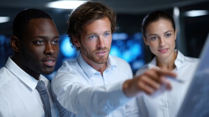 Obraz premium Diverse business team analyzing data in modern office