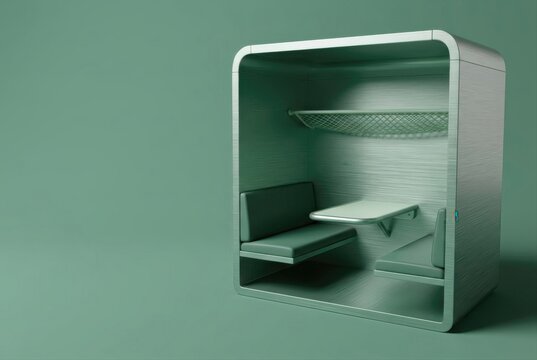 Mint Green Futuristic Booth Interior With Minimal Seating