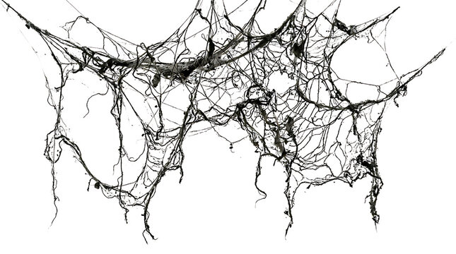 A realistic spooky spider web texture for halloween decorations featuring a detailed cobweb design isolated on transparent background