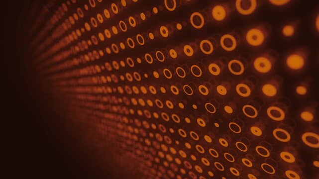Futuristic technology background with a glowing grid of amber digital data lights streaming past the camera. Digital network server concept tech animation with copy space.	
