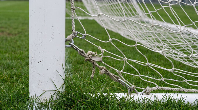 Close Up Side View of Football Goalpost and Net