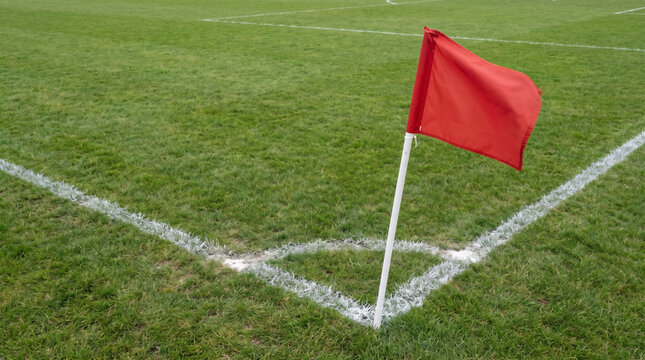 Football Corner Flag on Green Soccer Field