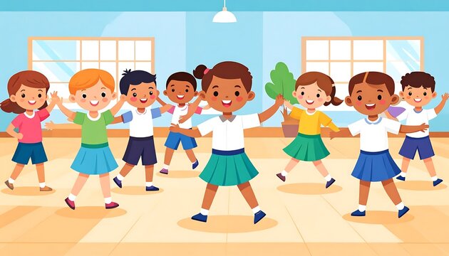 Children playing together in a bright classroom setting.