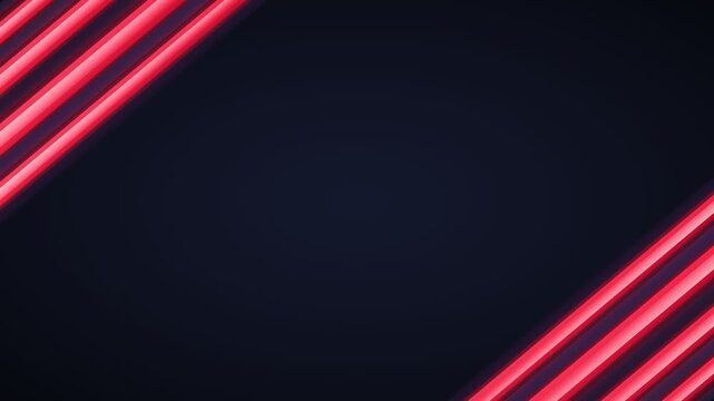 Abstract dark background with diagonal neon pink glowing light lines in opposite corners for futuristic minimalist design